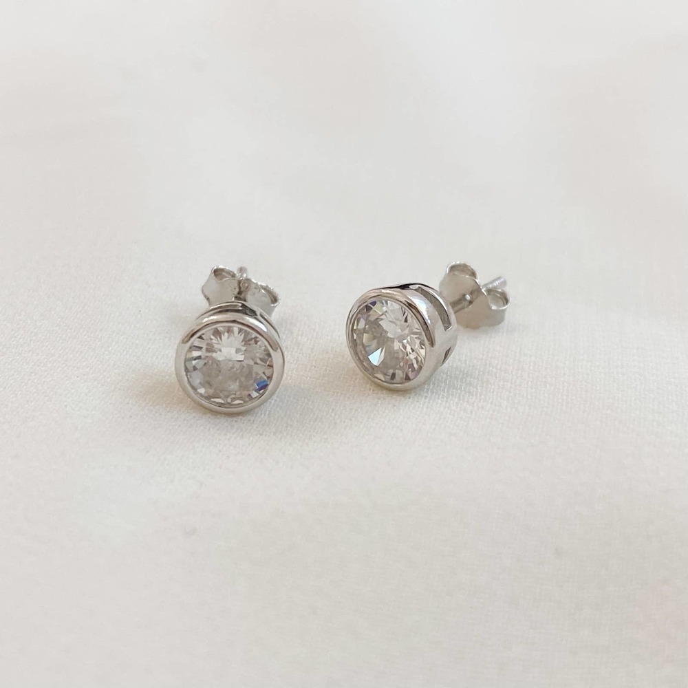 Silver Single Bezel Diamond Earrings